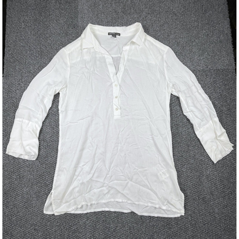 James Perse Womens White 3/4 Sleeve‎ Tunic Top Soft Sz 1 Casual Beach Summer EUC